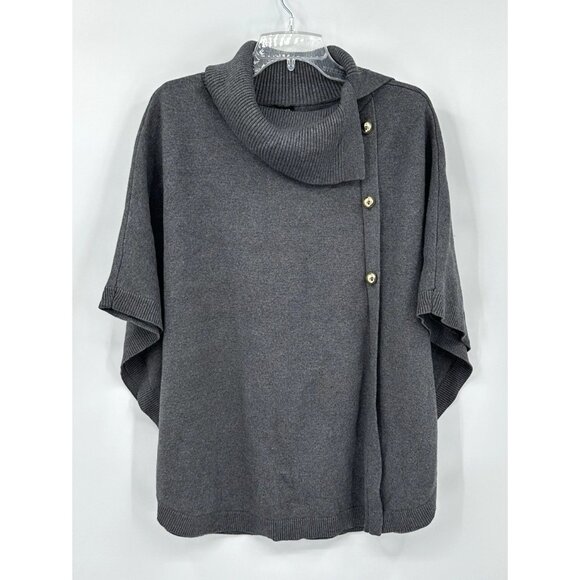 NEW TALBOTS sweater cowl neck cape shawl poncho charcoal gray knit casual L - Picture 1 of 9